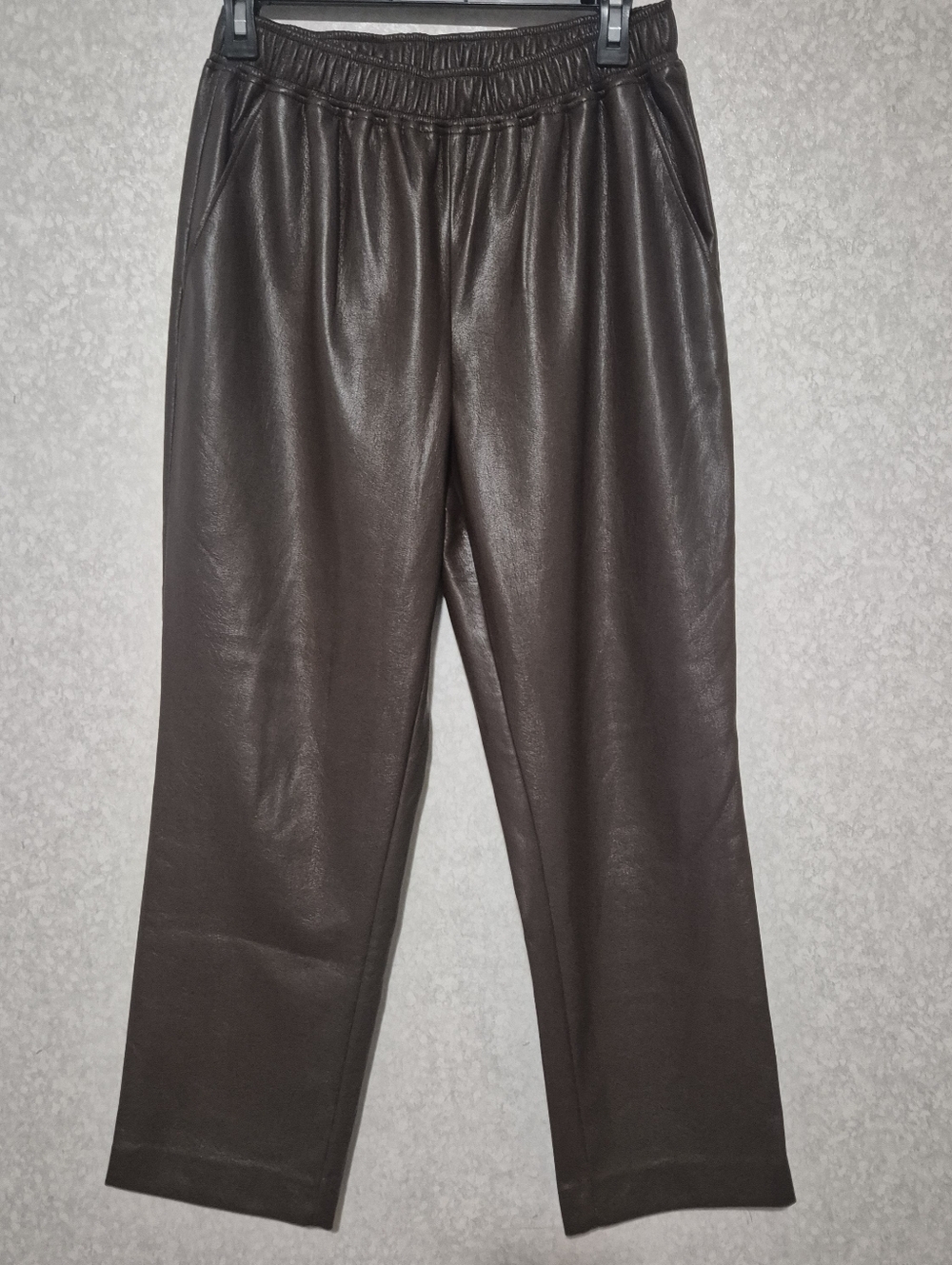 The Reset Brown Faux Leather Elastic Waist Pants ..Size:Large